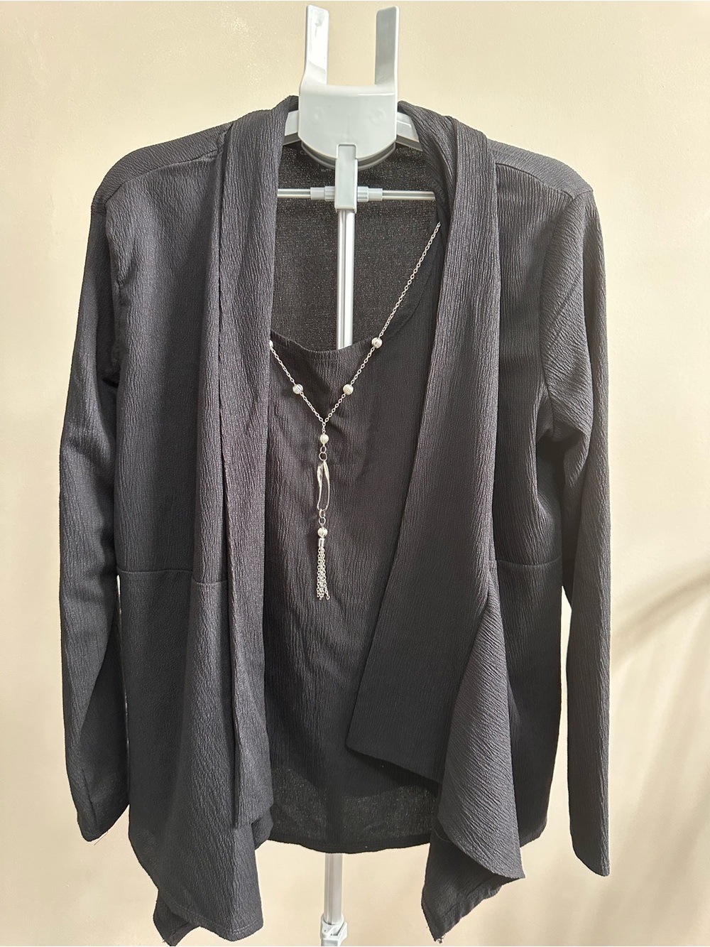Open-Front Black Draped Women's Cardigan Sweater